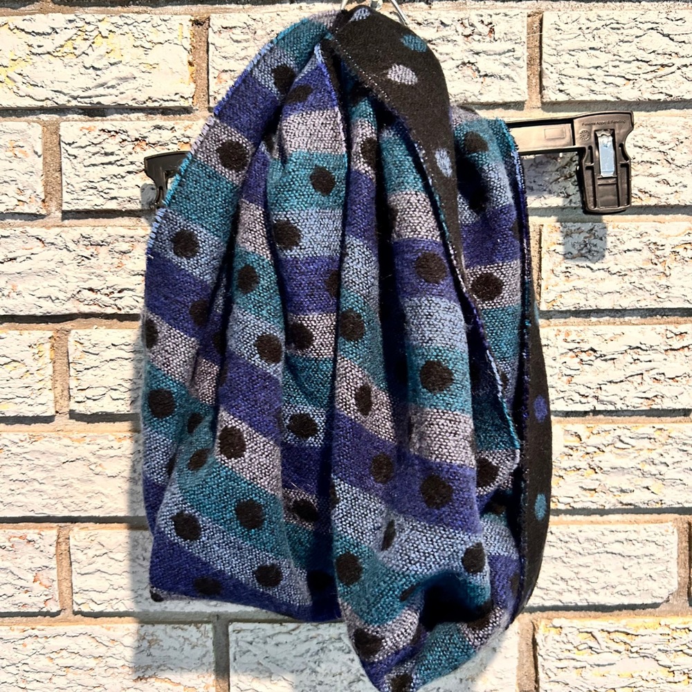 Talbots Reversible Infinity Scarf Blue Teal Striped Polka Dot Knit Scarf